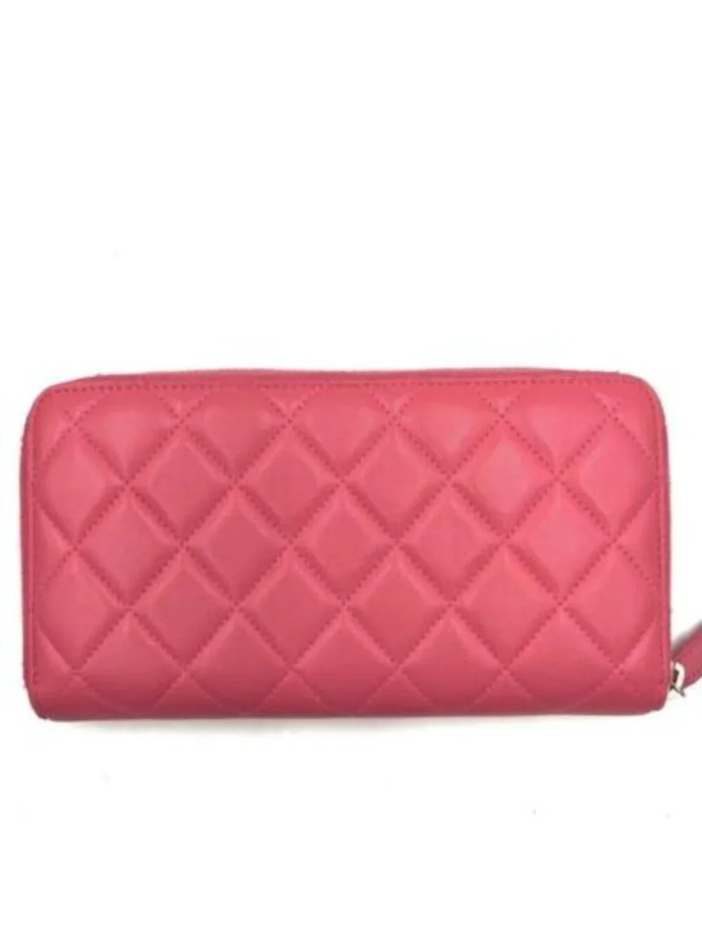 Chanel Pink Lambskin Rhinestone Quilted Long Wallet Lucky Charm Camellia